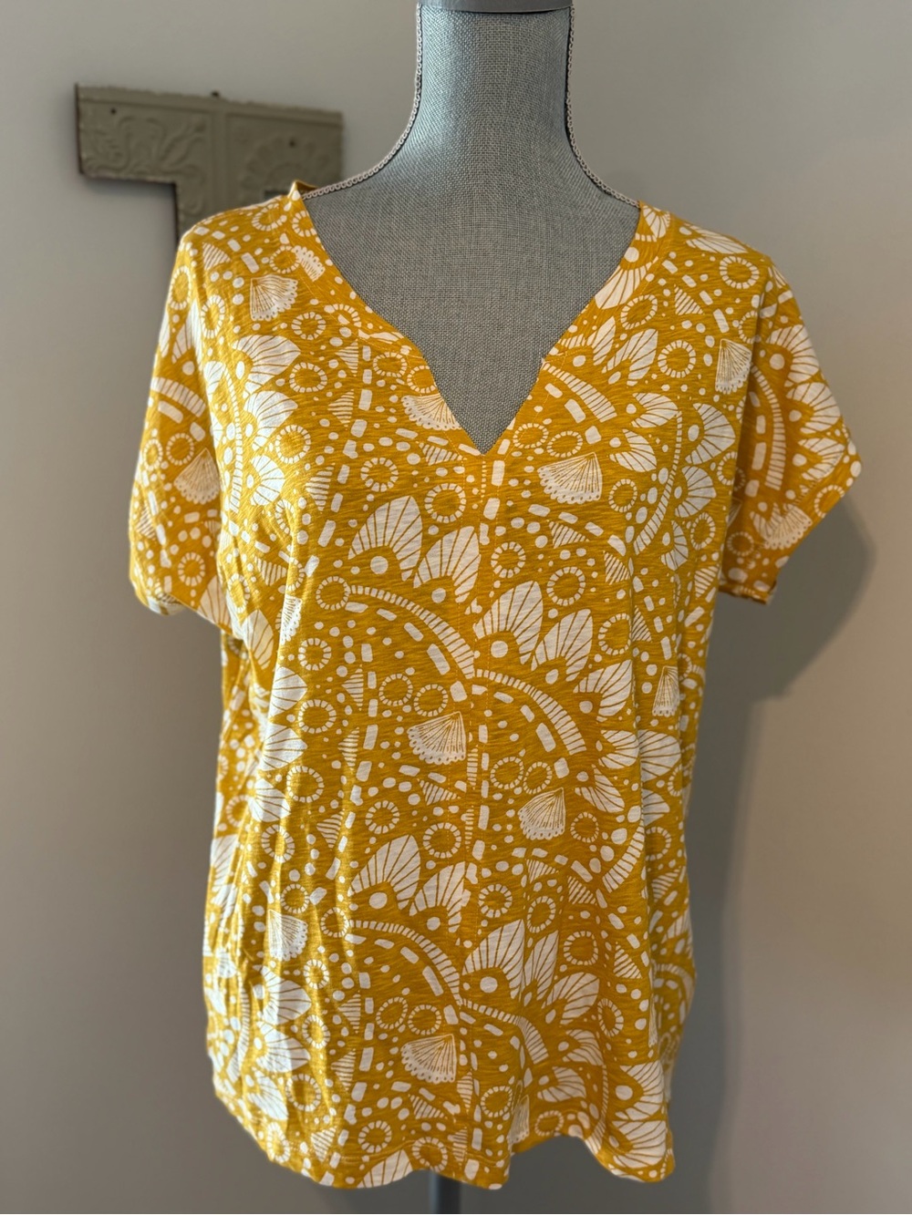 WHITE STUFF Cotton Nelly Notch Neck Short Sleeve whimsical T-shirt Twee